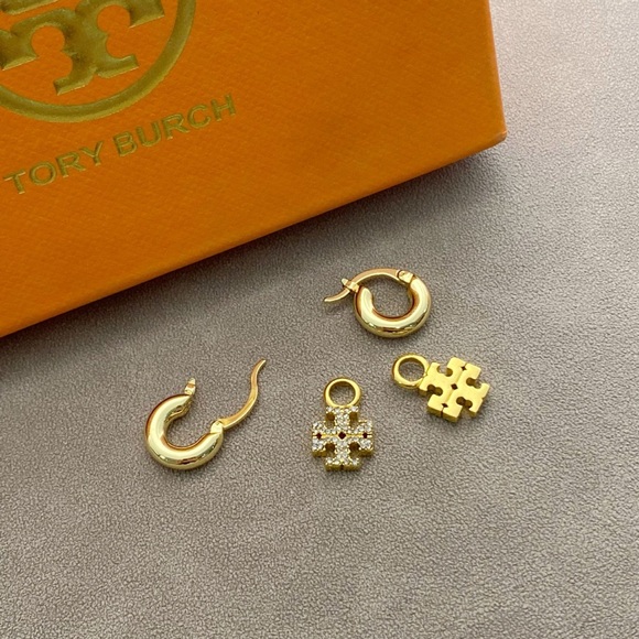 Tory Burch Gold Hoop Pave Earrings - Picture 2 of 3